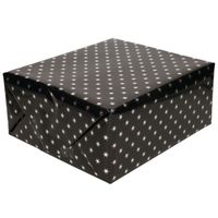 Holografisch inpakpapier/cadeaupapier zwart met zilveren sterretjes 150 cm - thumbnail
