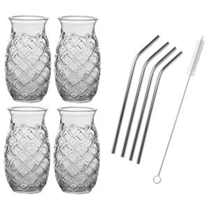 Set van 4x Cocktailglazen transparant 505 ml Pina Colada met RVS rietjes