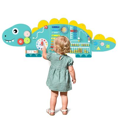 Dinosaurus-activiteitenwand Geschikt Voor Peuters 11-in-1 Montessori Houten Sensorisch Wandspel Groen