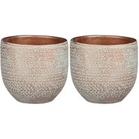 2x stuks plantenpot/bloempot koper met flakes patroon - D16/H14 cm - thumbnail