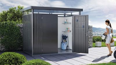 Biohort Highline H1 metalen tuinhuis 275x155x222 cm met dubbele deur- Plat dak- Metaal- Biohort Biohort Highline H1 metalen tuinhuis 275x155x222 cm met dubbele deur- Plat dak- Metaal- Biohort
