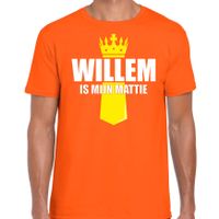 Koningsdag t-shirt Willem is mijn mattie met kroontje oranje voor heren