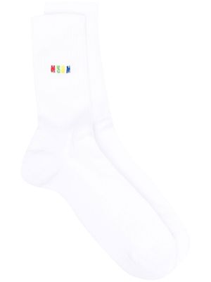 MSGM chaussettes à logo brodé - Blanc