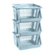 Opberg kratten/manden/organizers - 3 lagen/vakken - 39 x 32 x 62 cm - kunststof - ijsblauw