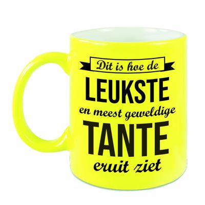 Leukste en meest geweldige tante cadeau koffiemok / theebeker neon geel 330 ml