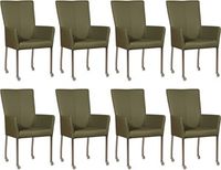 Set van 8 Olijfgroene leren moderne eetkamerstoelen Deal - met armleuning poot vierkant rvs met wiel - Toledo Leer Olive (olijfgroen leer)