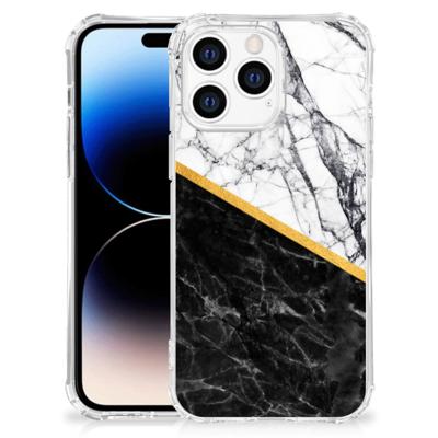 Apple iPhone 14 Pro Max Anti-Shock Hoesje Marmer Wit Zwart - Origineel Cadeau Man Apple iPhone 14 Pro Max Anti-Shock Hoesje Marmer Wit Zwart - Origineel Cadeau Man