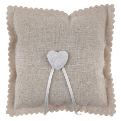 Santex Bruiloft/huwelijk trouwringen kussentje - jute look - beige - 15 x 15 cm