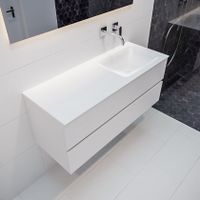 Mondiaz Vica Cloud badmeubel wit mat 120 cm 2 lades solid surface enkele spoelbak rechts zonder kraangat