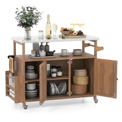 130 cm Barbecuewagen Voor Buiten Met Roestvrijstalen Werkblad Keukeneiland