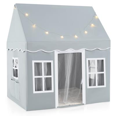 Kinderspeelhuis met Sterrenlichten & Ramen & Netgordijnen Kinder Tent Kinderspeeltent Speeltent Grijs