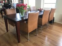 Set van 6 leren eetkamerstoelen - met wieltjes en hoge rug - bruin leer - Echt leer, Modern, ontdek de vele Leersoorten en Kleuren bij ShopX