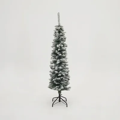 Kunstkerstboom Pencil Pine Snowy 150 cm Hoog Groen Wit Besneeuwd Everlands