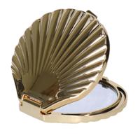 Make-up spiegel - handspiegel - zakspiegel Schelp - goud - 7 x 6.5 cm - dubbelzijdig