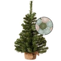 Mini kunst kerstboom groen - met lichtsnoer bollen mix groen/lichtroze - H60 cm