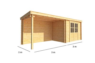 Blokhut met overkapping Els 600 cm bij 200 cm diep Lessenaarsdak - Warentuin collection