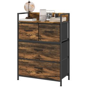 HOMCOM Ladekast, Dressoir, 4 Stoffen Laden, Industrieel Ontwerp, 60x29x85cm, Bruin/Zwart