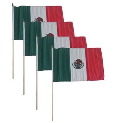 Set van 4x stuks luxe hand/zwaaivlaggen Mexico 30 x 45 cm