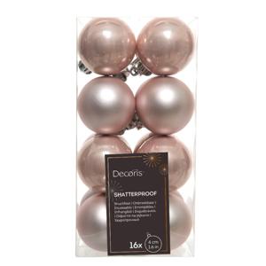 Decoris kleine kerstballen - 16x st - lichtroze - 4 cm - kunststof - onbreekbare kerstballen