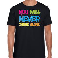 Foute party t-shirt voor heren - you will never drink alone - zwart - carnaval/themafeest