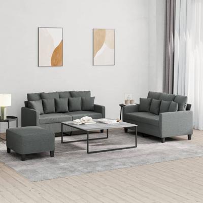 3-delige Loungeset met kussens stof donkergrijs