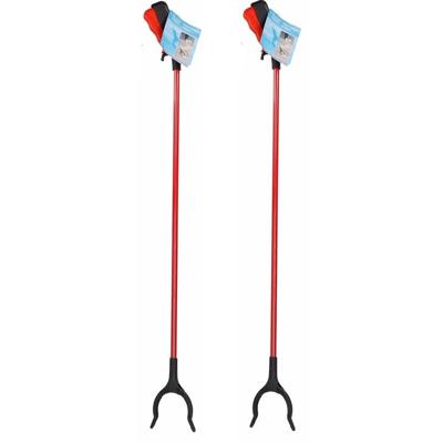 Vuilnis en afval grijper - 2x stuks - grijpstok - oppakstok - rood - 83 cm