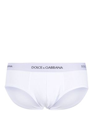 Dolce & Gabbana slip en maille nervurée à bande logo - Blanc