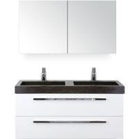 Seville Badmeubelset 120 cm - 2 Laden Wit Hoogglans - Wastafel Lucca Dubbel met Spiegelkast