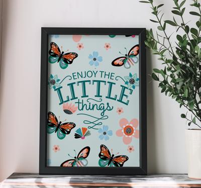 Geniet van de kleine dingen poster woonkamer
