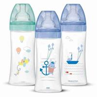 DODIE Set van 3 Sensation+ antikrampjes-babyflessen 330ml +6 maanden, platte speen, Flow 3 - zeeblauw en luchtgroen
