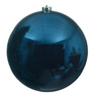 4x Grote donkerblauwe kerstballen van 14 cm glans van kunststof - thumbnail