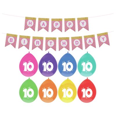 Verjaardag 10 jaar geworden versiering - 16x thema ballonnen - 1x Happy Birthday slinger 300 cm