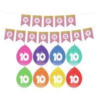 Verjaardag 10 jaar geworden versiering - 16x thema ballonnen - 1x Happy Birthday slinger 300 cm