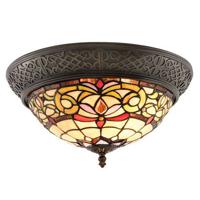 Clayre & Eef Plafondlamp Tiffany Ø 38x20 cm Geel Glas Halfrond