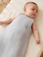 Zomerslaapzak zonder voering in biologisch katoenen gaas*, personaliseerbaar grijsblauw