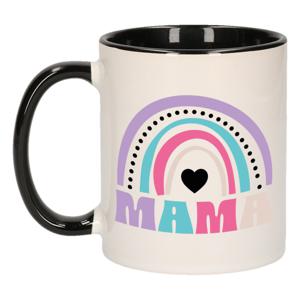 Cadeau koffie/thee mok voor mama - zwart/paars - hartjes - keramiek - Moederdag
