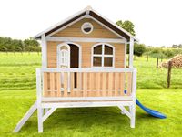 AXI Stef Speelhuis op palen & blauwe glijbaan Speelhuisje voor de tuin / buiten in bruin & wit van FSC hout - thumbnail