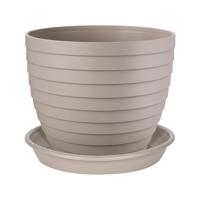 Plantenpot/bloempot Florenzia met onderschaal - D21 x H19 cm - taupe - kunststof