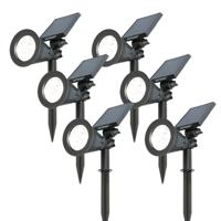 Set van 6 Bend solar prikspots - Incl. Schemerschakelaar - 6000K koud wit - 2 lichtstanden - 200lm - 6-9 uur brandtijd - Kantelbaar en richtbaar - IP65 waterdicht