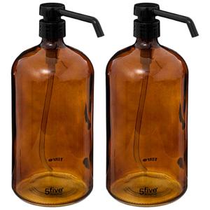 Zeeppompje/zeepdispenser van glas - 2x - bruin - 1 liter
