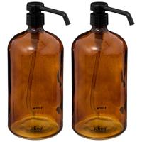 Zeeppompje/zeepdispenser van glas - 2x - bruin - 1 liter