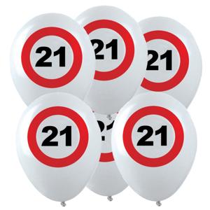 Verjaardagfeest leeftijd ballon - 21 jaar - 36x stuks - thema leeftijd stopbord