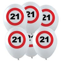 Verjaardagfeest leeftijd ballon - 21 jaar - 36x stuks - thema leeftijd stopbord