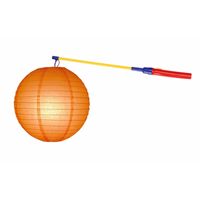 Oranje lampion 25 cm met lampionstokje - thumbnail