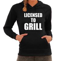 Licensed to grill bbq / barbecue cadeau hoodie zwart voor dames - thumbnail