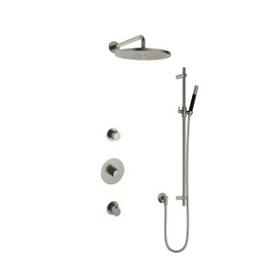 Hotbath Cobber IBS20 Regendoucheset inbouw - 35cm wandarm - 30cm ronde hoofddouche - staafhanddouche - glijstang - nikkel geborsteld IBS20GN57