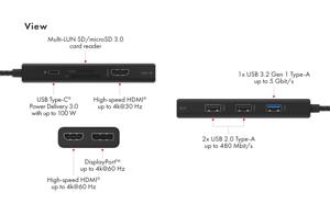 ICY BOX IB-DK4011-CPD Bedraad USB 3.2 Gen 1 (3.1 Gen 1) Type-C Zwart