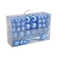G. Wurm kerstballen en piek - 111-delig - 3, 4, 6 cm -blauw -kunststof   - - thumbnail