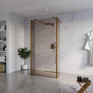 Fortifura Galeria Vrijstaande Inloopdouche - 100x200cm - Rookglas - antikalk - 8mm veiligheidsglas - 2 zijwanden 40cm - wandsteunen en hoekprofielen - Geborsteld koper PVD (Koper) SW927772 2x/SW797940/SW797934 2x/SW876703 2x