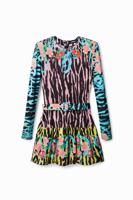 Korte slim fit jurk met zebraprint - MATERIAL FINISHES - XL - thumbnail